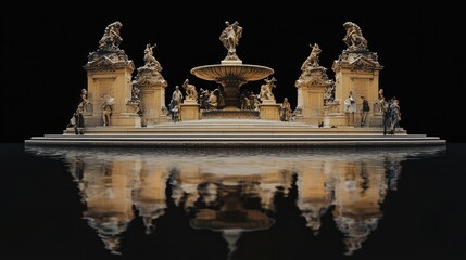 Fototapeta premium Urban Square with Monument and Tranquil Water Reflection