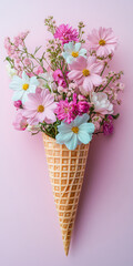 Spring flowers in ice cream cone
