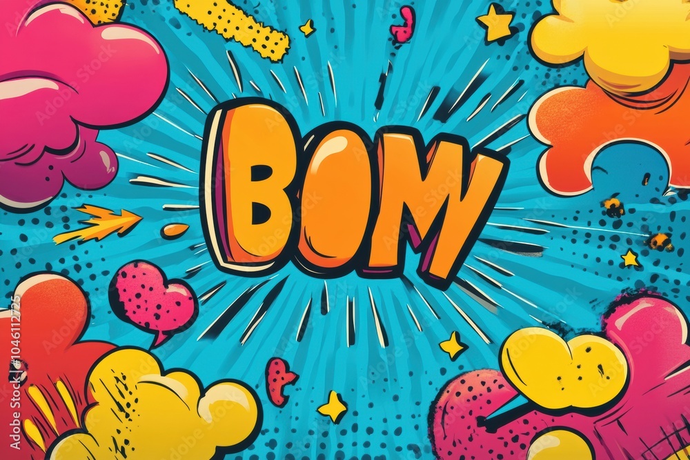 Aufkleber vibrant doodles illustrate dynamic sound effects like boom and bam, creating an energetic, playful a
