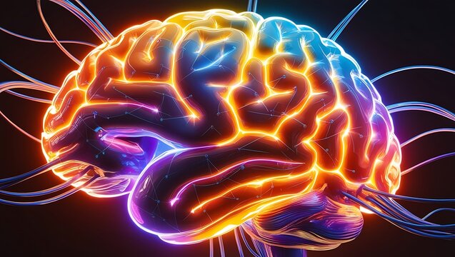 Concept art of a human brain exploding with knowledge and creativity 