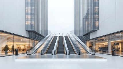 Obraz premium Modern Shopping Mall with Escalators and Glass Windows