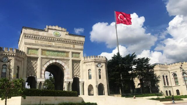 ISTANBUL, TURKEY - SEPTEMBER 2: Istanbul University Central Campus entrance on September 2, 2024 in Istanbul, Turkey. It's the first university in modern Turkey. (4K video)