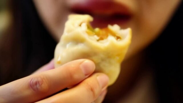 someone who is eating dumplings