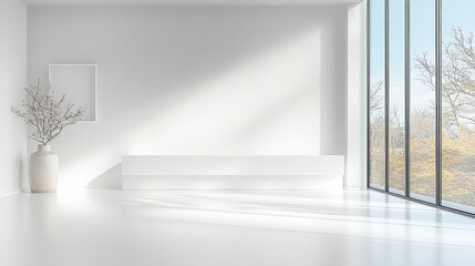 Fototapeta premium White Empty room and sofa big windows