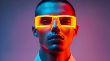 Futuristic male portrait with orange sunglasses