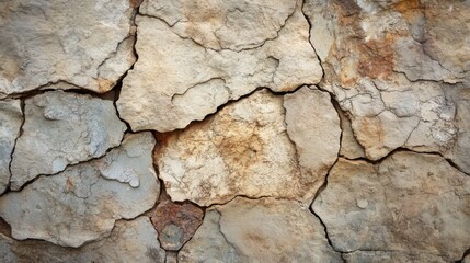 This captivating stone surface showcases a rugged texture marked by deep cracks and soothing earth tones. The organic patterns reflect the raw, natural beauty of weathered stone.