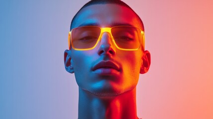Man with glowing orange LED sunglasses