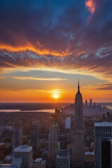 Obraz premium At sunset in the city center, sunset and night sky, the view of the city where the sun sets, the brilliant sunset, the beautiful sunset, the brilliant sunset, 도시의 석양, 일몰, 都会の夕日、日没です