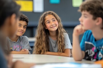 A small group of students attentively listening to a teacher's explanation, emphasizing the value of personalized instruction and collaboration in education