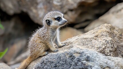 Fototapeta premium Adventurous Baby Meerkat - Baby meerkat exploring its surroundings