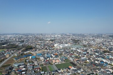 Blue sky and cityscape in Kanagawa, Japan