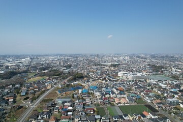 Blue sky and cityscape in Kanagawa, Japan