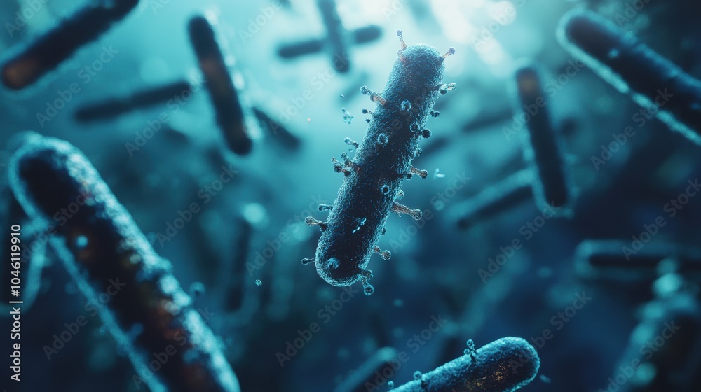Aufkleber this captivating visual reveals various bacteria swimming in a dark, aquatic habitat, exhibiting the