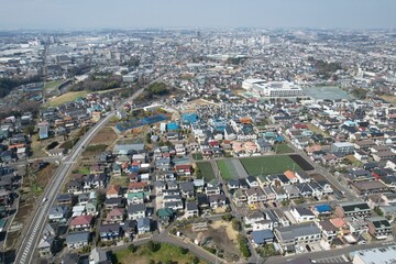 Naklejka premium Blue sky and cityscape in Kanagawa, Japan