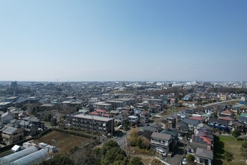 Blue sky and cityscape in Kanagawa, Japan