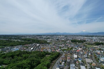 Blue sky and cityscape in Kanagawa, Japan
