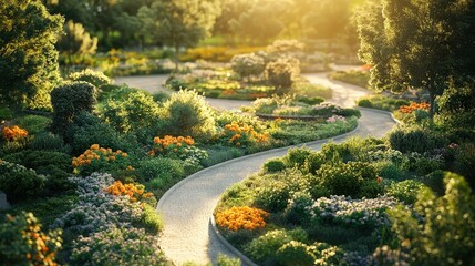Obraz premium Tranquil Garden Pathway with Colorful Flowers