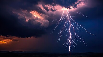 Dramatic lightning strikes illuminate a stormy sky.