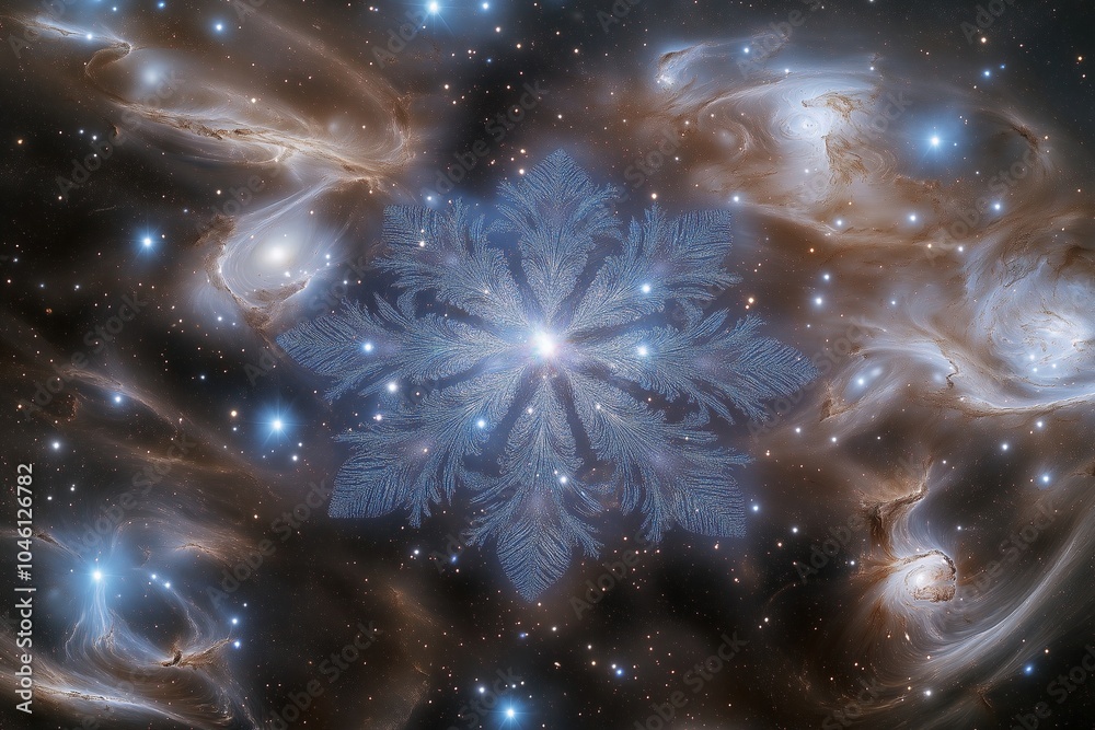 Wall mural a breathtaking view of a star cluster within the snowflake galaxy, where each star is shaped like an