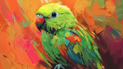 Fototapeta premium Perky Parakeet with bright green feathers