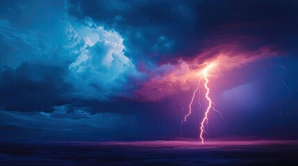 Fototapeta premium Dramatic lightning strikes amidst dark storm clouds over the ocean