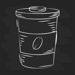 Hand-drawn coffee cup with lid and sleeve sketch Vector