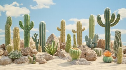 Vibrant Cacti in a Desert Landscape