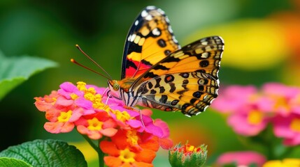 Fototapeta premium Colorful Butterfly on Vibrant Floral Background