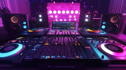 Obraz premium Colorful DJ Equipment Setup with Music Lights