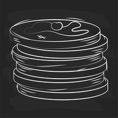 Hand-drawn stack of pancakes with syrup and cherry Vector