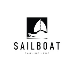 Simple fishing boat sailboat logo simple design black silhouette ship marine illustration template