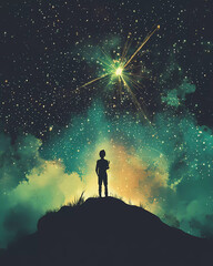 Fototapeta premium mage for Lo-Fi music Fantasy Shooting star Lo-Fi music picture The background that goes well with the lo-fi music genre 4:5 Generative AI