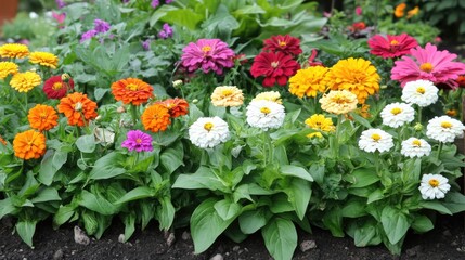 Obraz premium Vibrant Flower Bed with Colorful Blooms