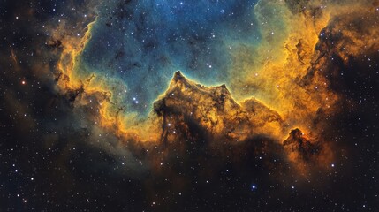 Obraz premium A vibrant nebula with swirling gas and dust, illuminated by distant stars.