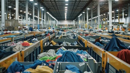 Naklejka premium Factory Interior with Rows of Fabric Bins