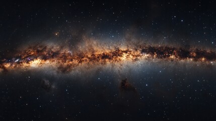 Naklejka premium A panoramic view of the Milky Way galaxy with its bright, colorful core and dark dust lanes.