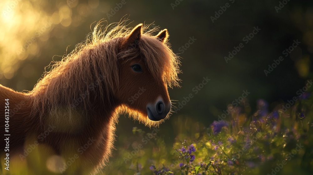 Wall mural fluffy shetland pony with a thick mane