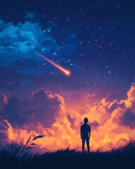 Fototapeta premium mage for Lo-Fi music Fantasy Shooting star Lo-Fi music picture The background that goes well with the lo-fi music genre 4:5 Generative AI
