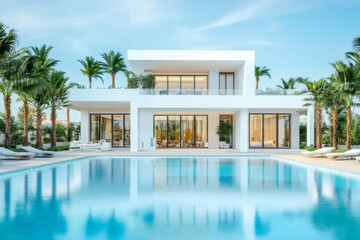 Fototapeta premium white villa with impressive garden and pool