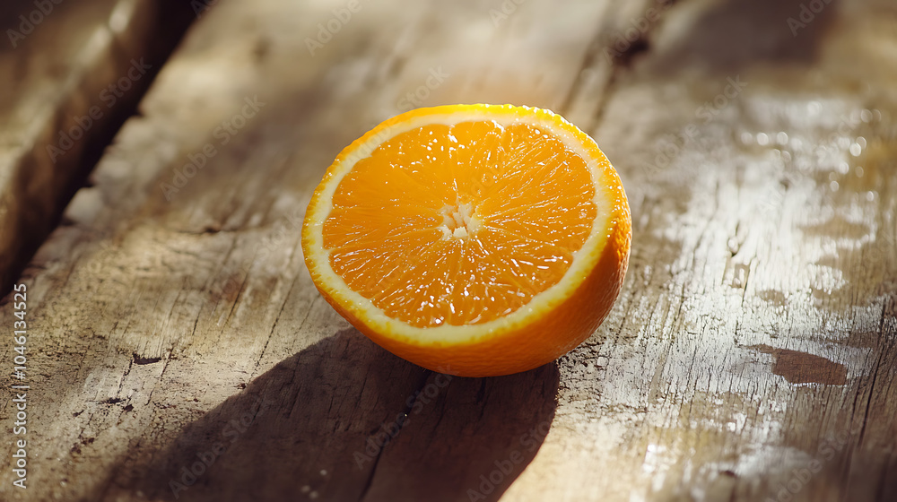 Poster orange slice isolated on a wooden table