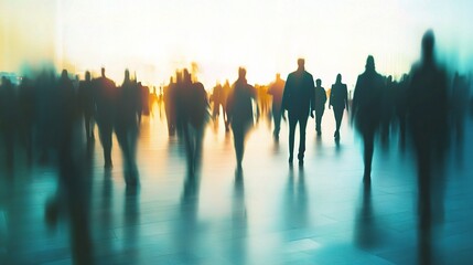 Fototapeta premium Silhouettes of People Walking in a Modern Environment