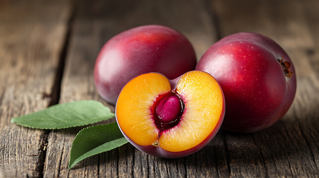 marian plum or plango isolated on a wooden table