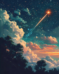 mage for Lo-Fi music Fantasy Shooting star Lo-Fi music picture The background that goes well with the lo-fi music genre 4:5 Generative AI