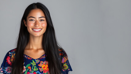 Fototapeta premium Australian woman wearing traditional huipil tunic mexican guatemala cloth