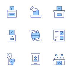 Democracy icons set. Line Duotone style, editable stroke. election, government, vote, ballot box, ballot, candidates, politicians, activism