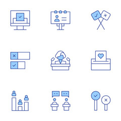 Democracy icons set. Line Duotone style, editable stroke. polling, vote, poll, democracy, candidate, debate, online voting, campaign