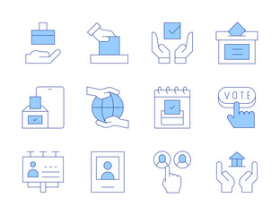Democracy icons. Line Duotone style, editable stroke. campaign, democracy, candidates, online voting, election, government, calendar, politics
