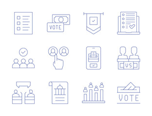 Democracy icons. Thin Line style, editable stroke. online voting, politicians, vote, bribe, candidates, declaration, ballot, debate, flag, poll