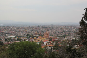 panoramic view of old town and cathedral in San Miguel de Allende, Mexico