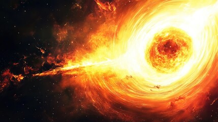 Obraz premium A fiery and swirling vortex in space, with a bright orange center and a stream of fire reaching out.